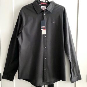 Tommy Jeans, Tommy Hilfiger, Shirt, Mens, Slim Fit Dress Shirt, Black, XXL, NEW
